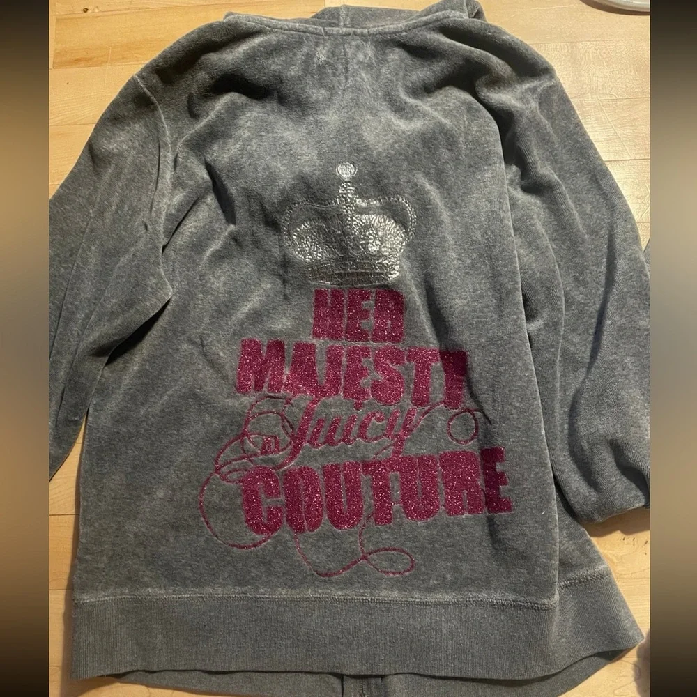 Juicy Couture vintage “her majesty” Gray and Pink Velour tracksuit Hoodie